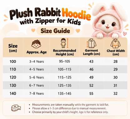 Plush Rabbit Hoodie with Zipper for Kids