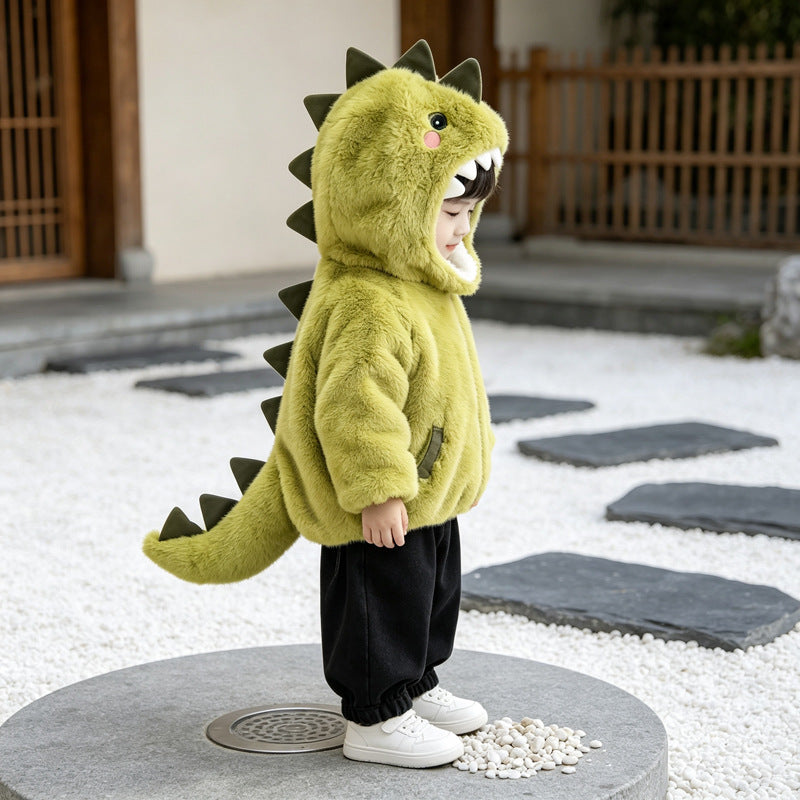 Unisex Kids Zippered Plush Dinosaur Hooded Fleece 3-8 Years