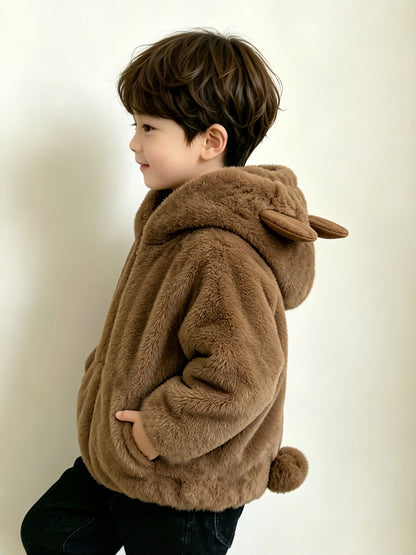 Plush Rabbit Hoodie with Zipper for Kids