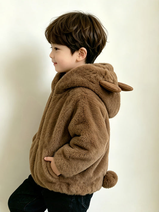 Plush Rabbit Hoodie with Zipper for Kids