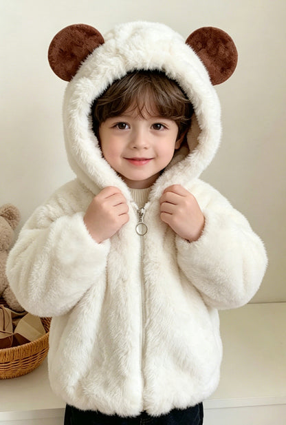 Plush Rabbit Hoodie with Zipper for Kids
