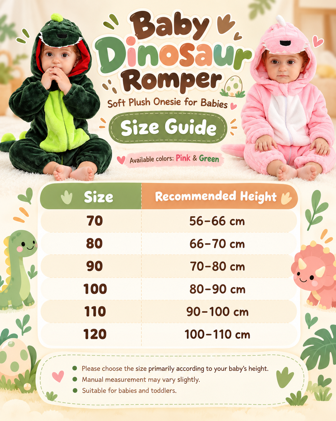 Unisex Baby Dinosaur Fleece Romper 1-3 Years